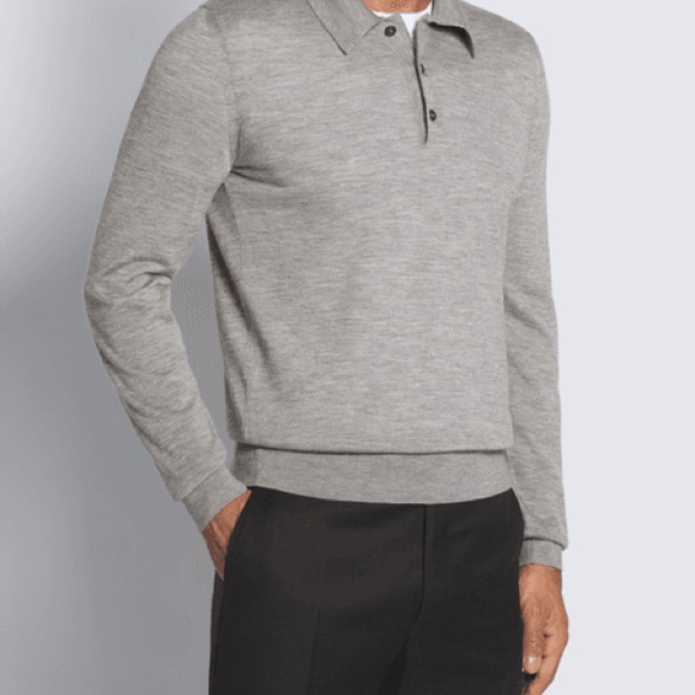 Brioni Grey cashmere and silk polo sweater
